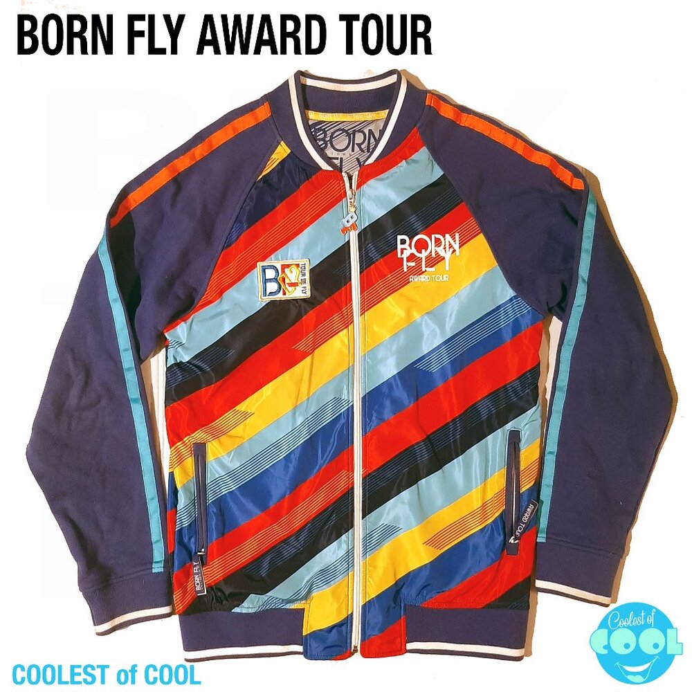 BORN FLY Jacket Mens Large Blue 2002 Award Tour Hip Hop Track Full Zip Retro Y2K